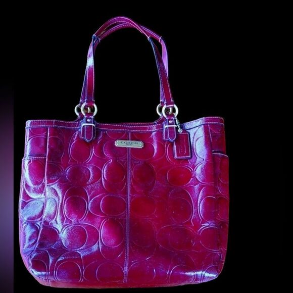 Coach F19818 Signature North South Tote Embossed Patent Leather Satchel - Picture 1 of 10